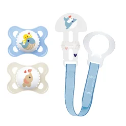 Animal Orthodontic Pacifiers and Pacifier Clip - Blue